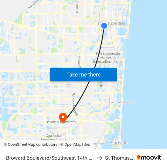 Broward Boulevard/Southwest 14th Avenue (Police Department) to St Thomas University map