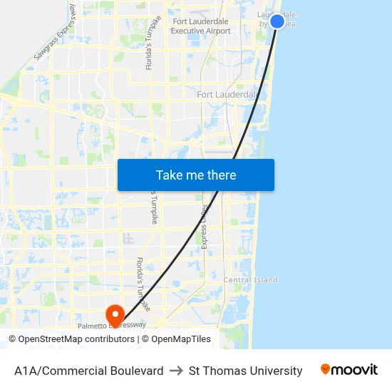 A1A/Commercial Boulevard to St Thomas University map