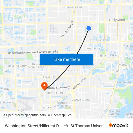 Washington Street/Hillcrest Drive to St Thomas University map