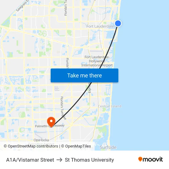 A1A/Vistamar Street to St Thomas University map