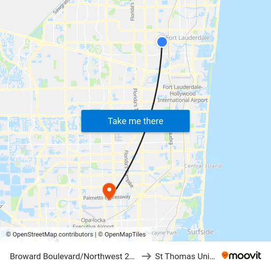 Broward Boulevard/Northwest 27th Avenue to St Thomas University map