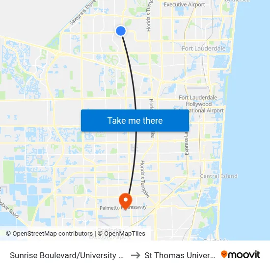 Sunrise Boulevard/University Drive to St Thomas University map