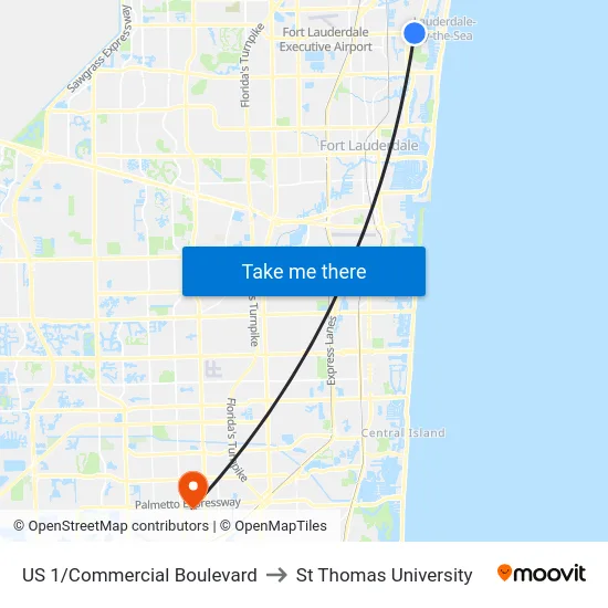 US 1/Commercial Boulevard to St Thomas University map