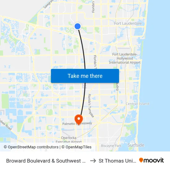 Broward Boulevard & Southwest 82nd Avenue to St Thomas University map
