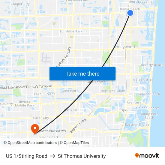 US 1/Stirling Road to St Thomas University map