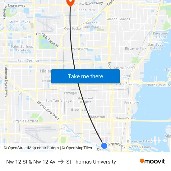 Nw 12 St & Nw 12 Av to St Thomas University map