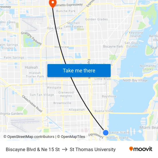 Biscayne Blvd & Ne 15 St to St Thomas University map