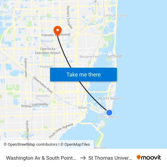 Washington Av & South Pointe Dr to St Thomas University map