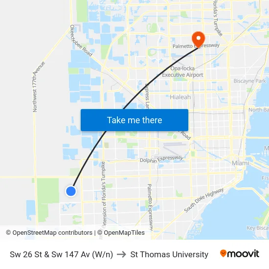 Sw 26 St & Sw 147 Av (W/n) to St Thomas University map