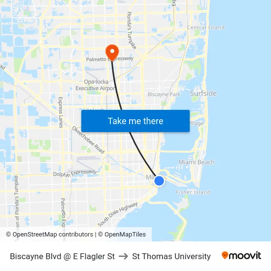 Biscayne Blvd @ E Flagler St to St Thomas University map