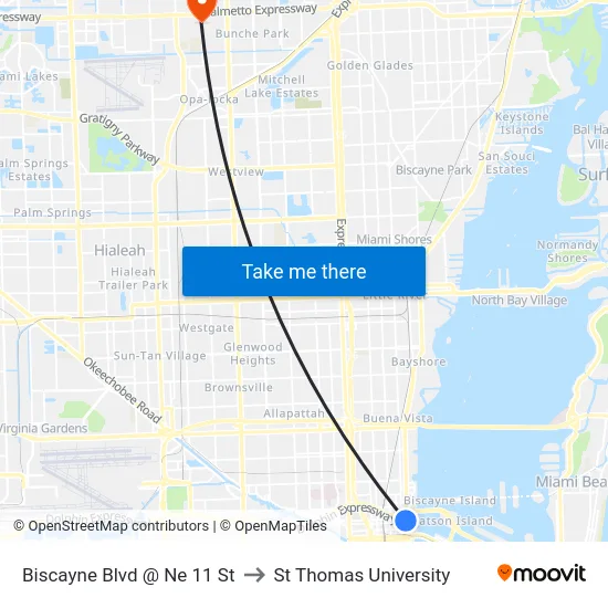 Biscayne Blvd @ Ne 11 St to St Thomas University map