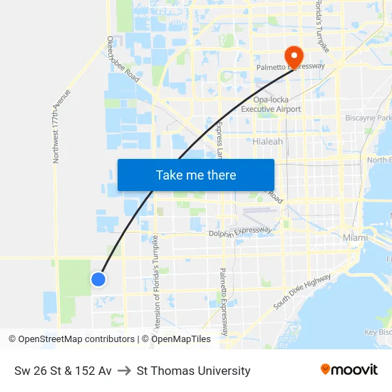 Sw 26 St & 152 Av to St Thomas University map