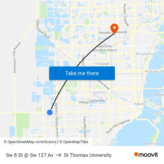 Sw 8 St @ Sw 127 Av to St Thomas University map