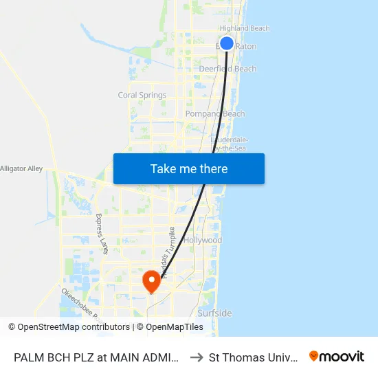 PALM BCH PLZ at  MAIN ADMIN BLDG to St Thomas University map