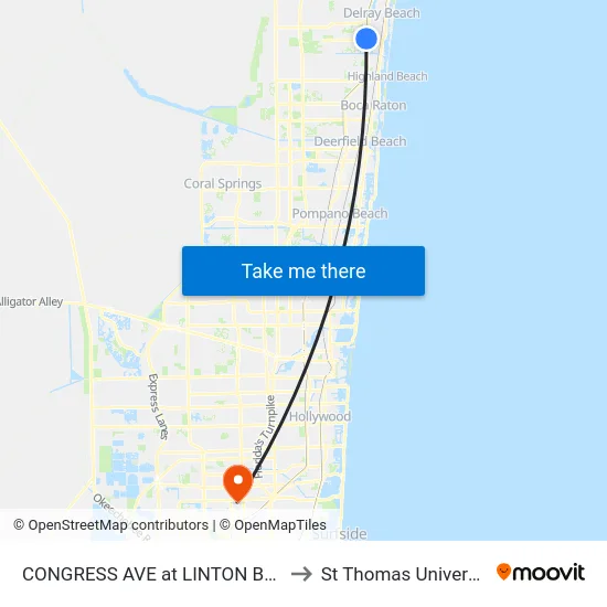 CONGRESS AVE at  LINTON BLVD to St Thomas University map