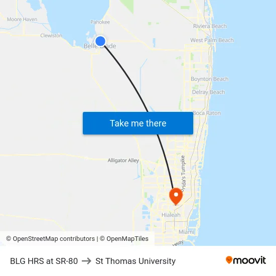BLG HRS at SR-80 to St Thomas University map