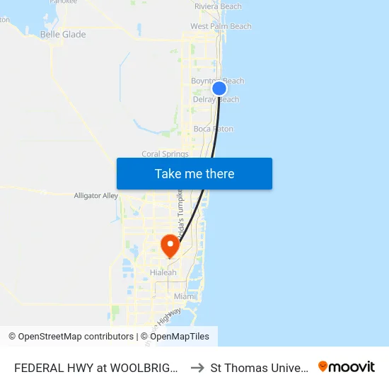 FEDERAL HWY at WOOLBRIGHT RD to St Thomas University map