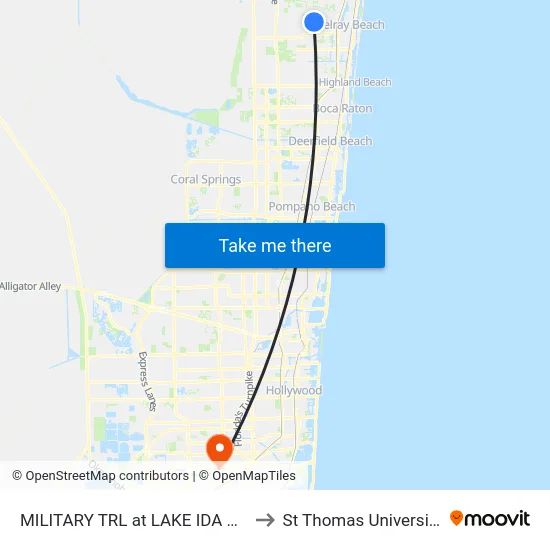 MILITARY TRL at  LAKE IDA RD to St Thomas University map