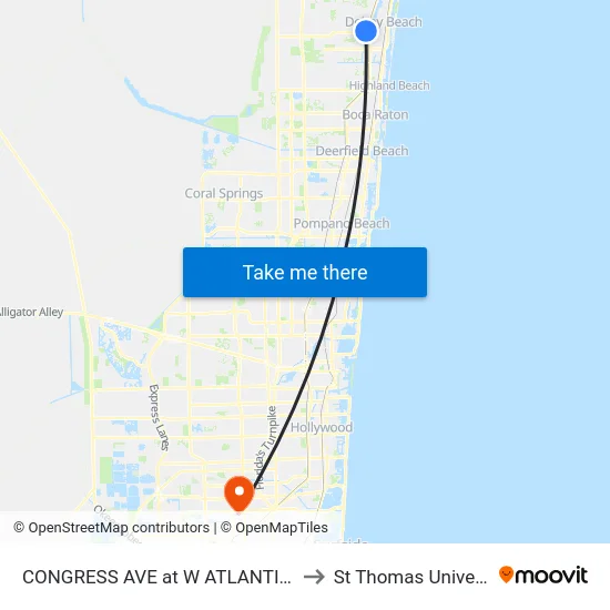 CONGRESS AVE at  W ATLANTIC AVE to St Thomas University map