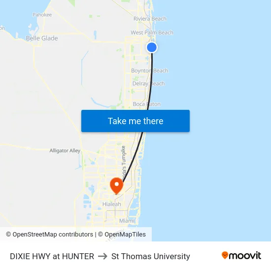 DIXIE HWY at HUNTER to St Thomas University map