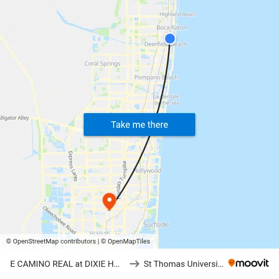 E CAMINO REAL at DIXIE HWY to St Thomas University map