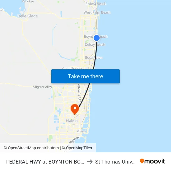 FEDERAL HWY at BOYNTON BCH BLVD to St Thomas University map