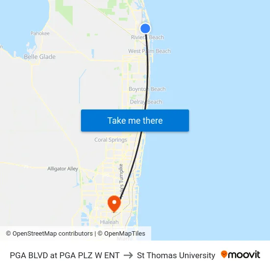 PGA BLVD at PGA PLZ W ENT to St Thomas University map