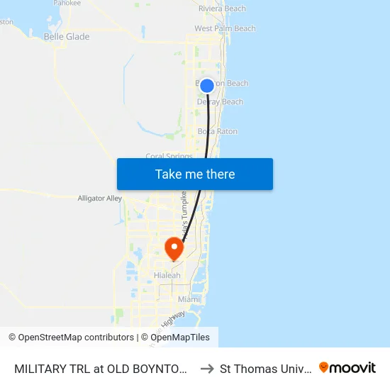 MILITARY TRL at  OLD BOYNTON BCH RD to St Thomas University map