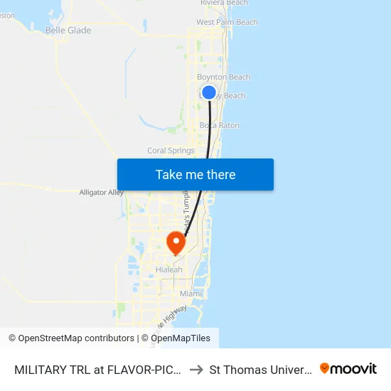 MILITARY TRL at  FLAVOR-PICT RD to St Thomas University map
