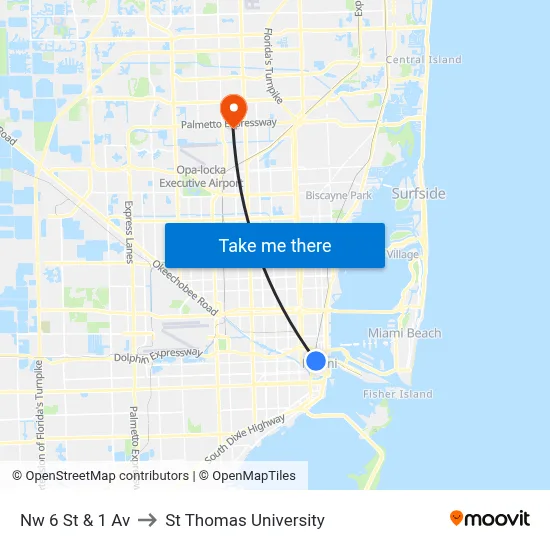 Nw 6 St & 1 Av to St Thomas University map