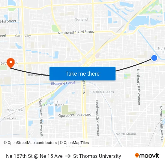 Ne 167th St @ Ne 15 Ave to St Thomas University map
