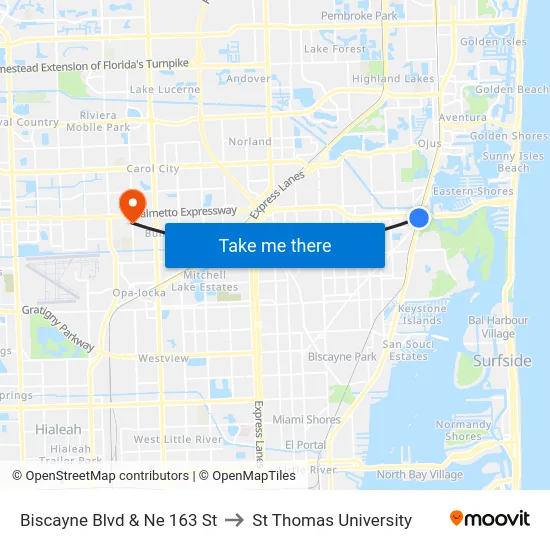 Biscayne Blvd & Ne 163 St to St Thomas University map