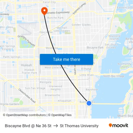 Biscayne Blvd @ Ne 36 St to St Thomas University map