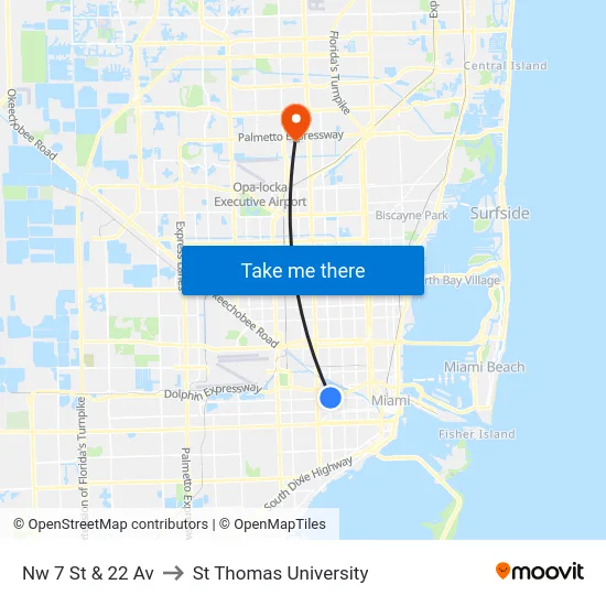 Nw 7 St & 22 Av to St Thomas University map