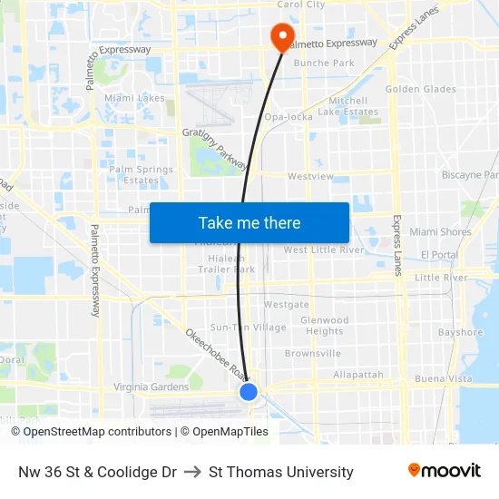 Nw 36 St & Coolidge Dr to St Thomas University map