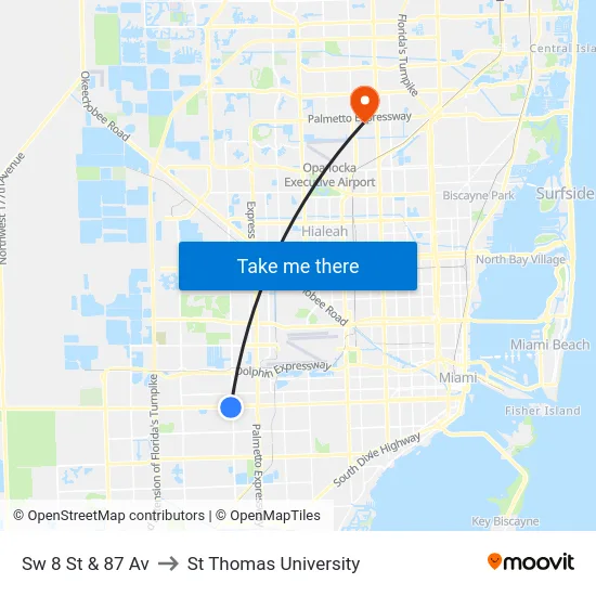 Sw 8 St & 87 Av to St Thomas University map