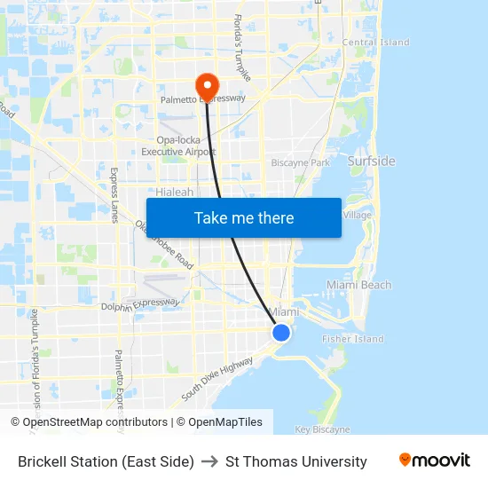 Brickell Station (East Side) to St Thomas University map