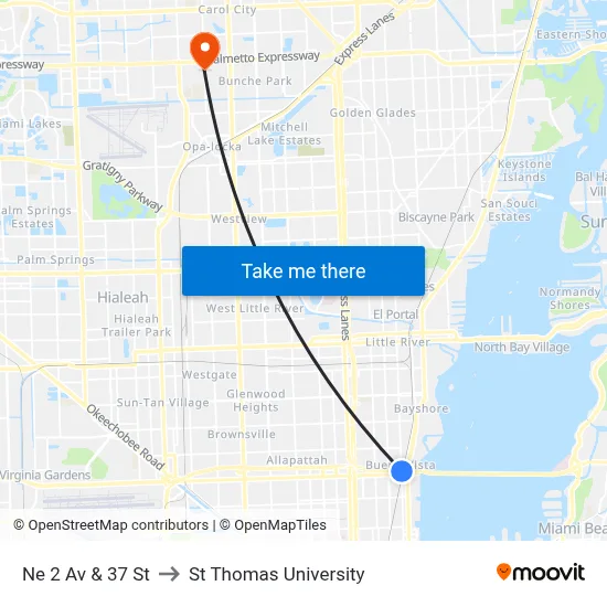 Ne 2 Av & 37 St to St Thomas University map