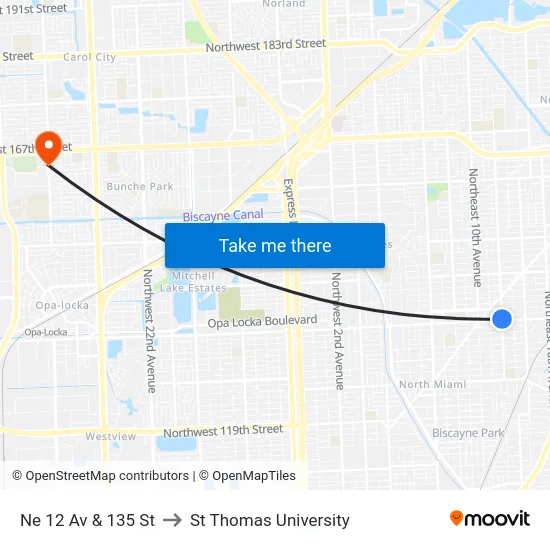 Ne 12 Av & 135 St to St Thomas University map