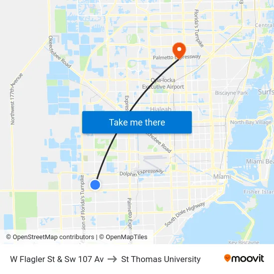 W Flagler St & Sw 107 Av to St Thomas University map