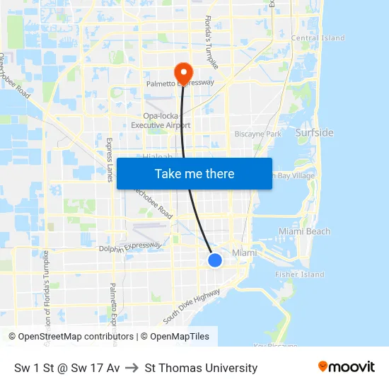 Sw 1 St @ Sw 17 Av to St Thomas University map