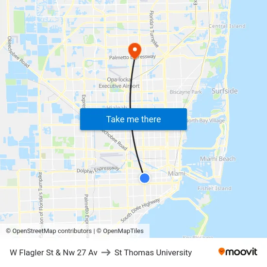 W Flagler St & Nw 27 Av to St Thomas University map