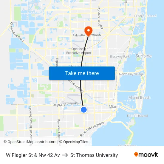 W Flagler St & Nw 42 Av to St Thomas University map