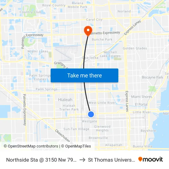 Northside Sta @ 3150 Nw 79 St to St Thomas University map