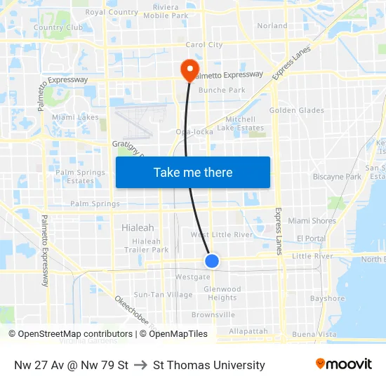Nw 27 Av @ Nw 79 St to St Thomas University map