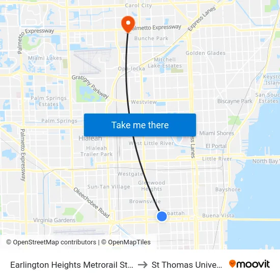 Earlington Heights Metrorail Station to St Thomas University map