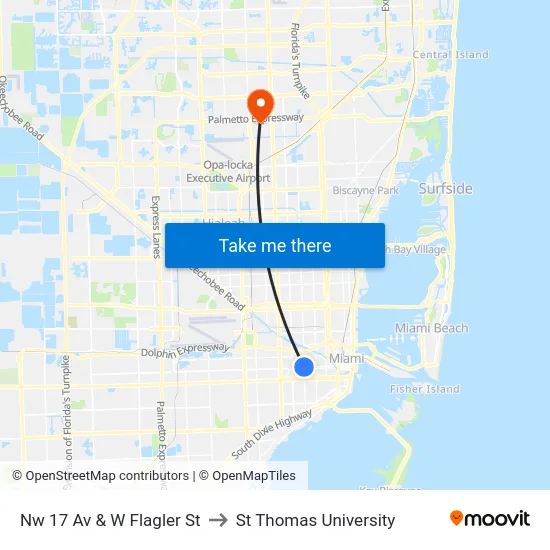 Nw 17 Av & W Flagler St to St Thomas University map