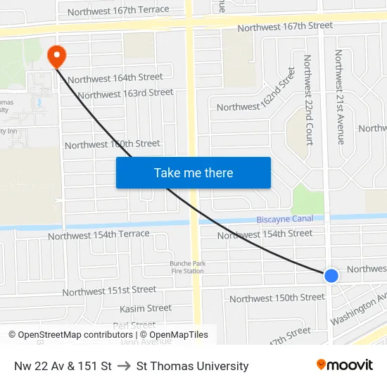 Nw 22 Av & 151 St to St Thomas University map