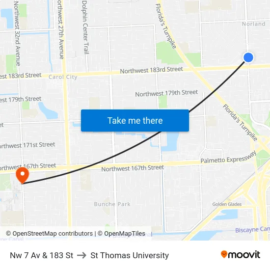 Nw 7 Av & 183 St to St Thomas University map