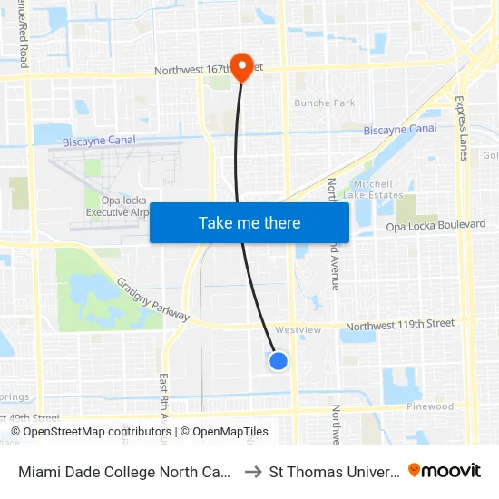 Miami Dade College North Campus to St Thomas University map